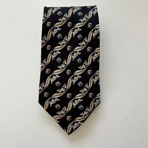 Vintage Valentino Cravatte Tie Black Gold Silk Italy Geometric Floral Designer